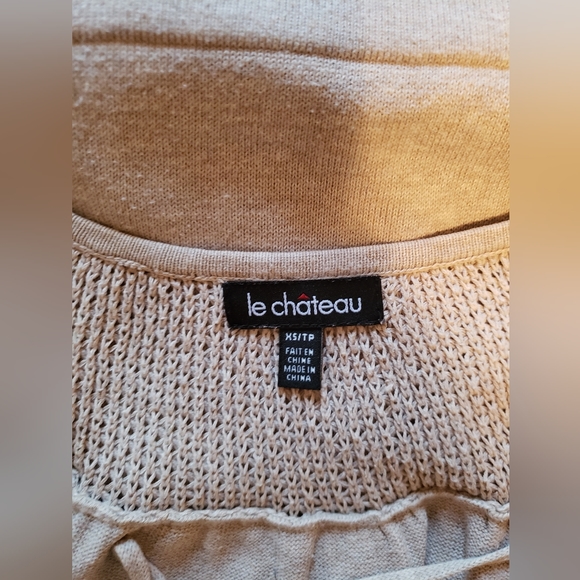 Le Chateau 100% cotton top w crochet cap sleeves beige neutral natural fiber - Picture 9 of 12